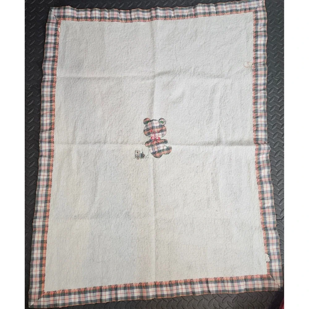Vintage Quiltex Baby Blanket Plaid Teddy Bear Sherpa 38x24